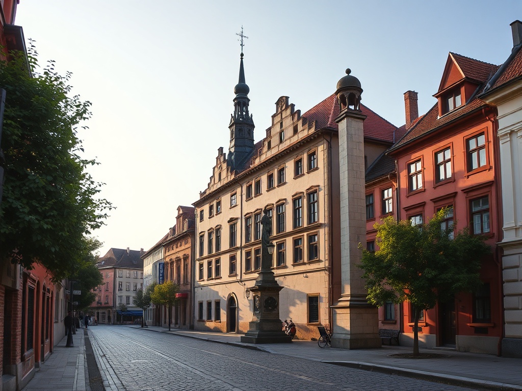 Architektura Lubartowa z lat 70. z widocznymi charakterystycznymi budynkami z tamtego okresu.